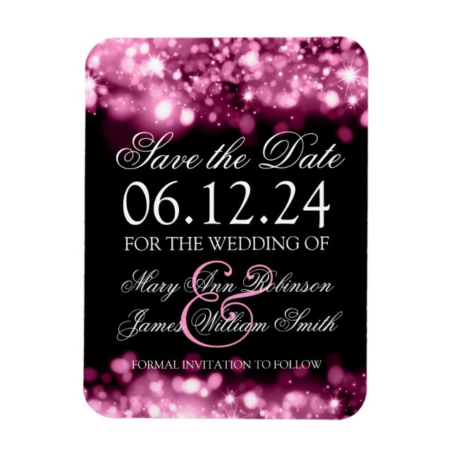 Elegant Save The Date Sparkling Lights Pink Magnet (Vertical)