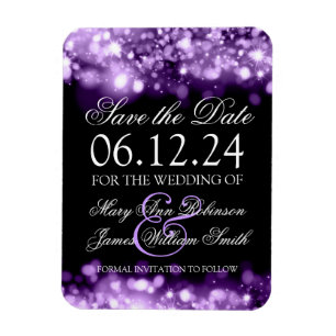 Elegant Save The Date Sparkling Lights Purple Magnet