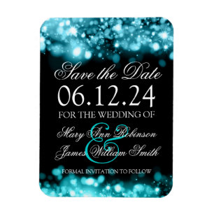 Elegant Save The Date Sparkling Lights Turquoise Magnet