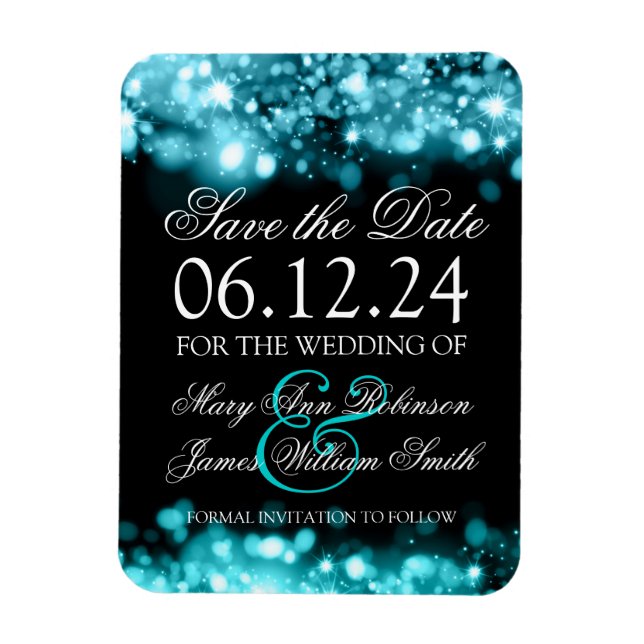 Elegant Save The Date Sparkling Lights Turquoise Magnet (Vertical)