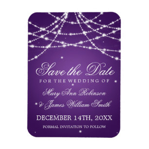 Elegant Save The Date Sparkling String Purple Magnet