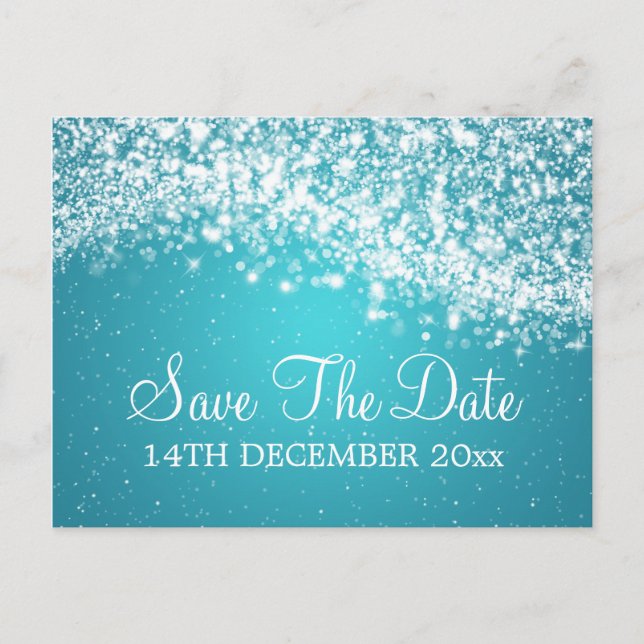 Elegant Save The Date Sparkling Wave Blue Announcement Postcard (Front)