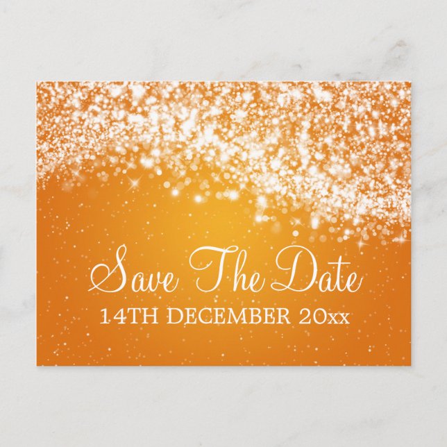 Elegant Save The Date Sparkling Wave Orange Announcement Postcard (Front)