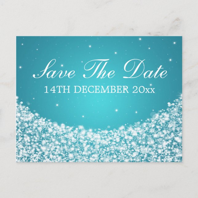 Elegant Save The Date Star Sparkle Blue Announcement Postcard (Front)