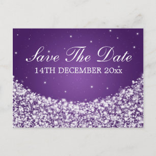 Elegant Save The Date Star Sparkle Purple Announcement Postcard