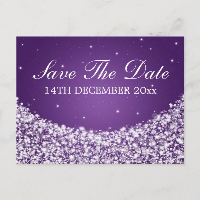Elegant Save The Date Star Sparkle Purple Announcement Postcard (Front)