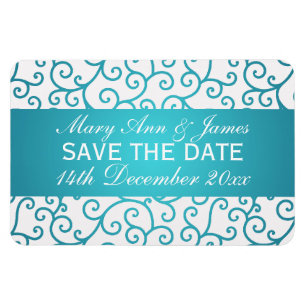 Elegant Save The Date Swirls Pattern Aqua Blue Magnet