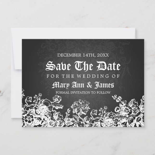 Elegant Save The Date Victorian Flourish Black (Front)