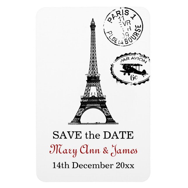 Elegant Save The Date Vintage Paris Postcard Magnet (Vertical)