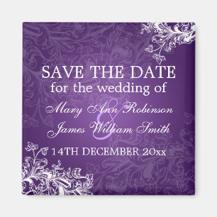 Elegant Save The Date Vintage Swirls Purple Magnet