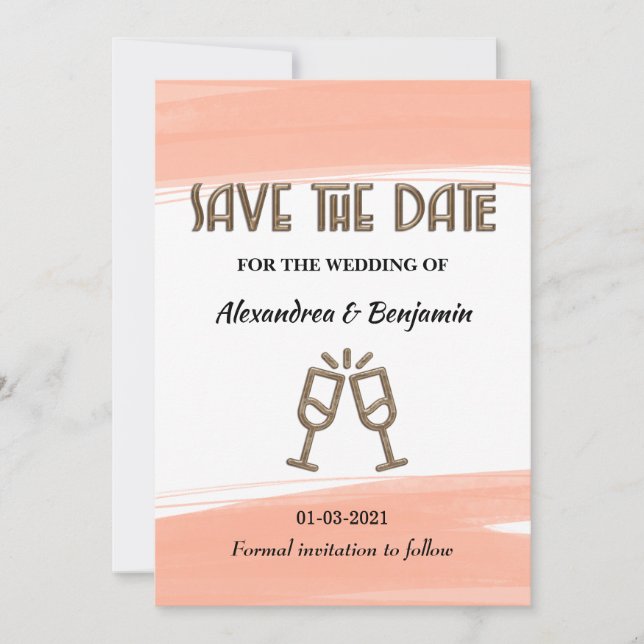 Elegant Save The Date Watercolor Pink Modern Card (Front)