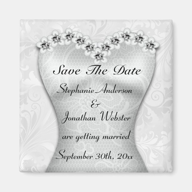 Elegant Save The Date Wedding Gown Magnet (Front)