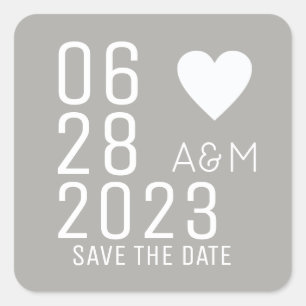 elegant "save the date" wedding love gray  square sticker