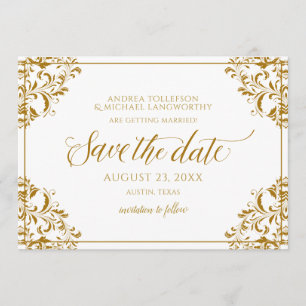 Elegant Save the Date Wedding Vintage Gold Invitation