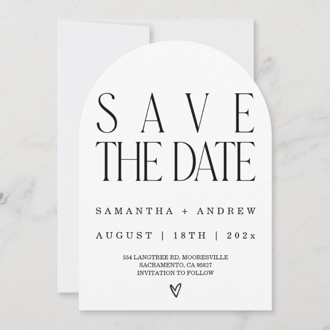 Elegant Save the Date White and Black card (Front)