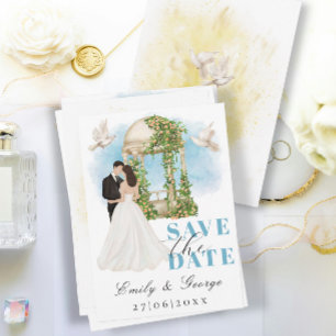 Elegant Save the Date with Bride and Groom Gazebo Invitation