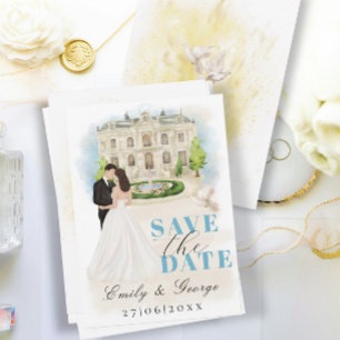 Elegant Save the Date with Bride and Groom Venue Invitation