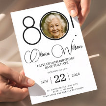 Elegant Save The Date with Photo 80th Birthday