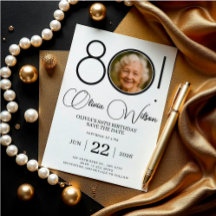 Elegant Save The Date with Photo 80th Birthday
