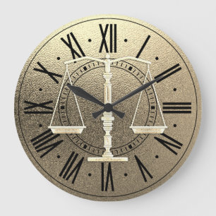 Elegant Scales of Justice   Graphic Gold Metallic Large Clock