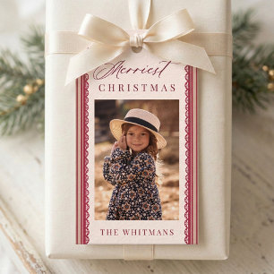 Elegant Scallop Lace Border Christmas Photo Gift Tags