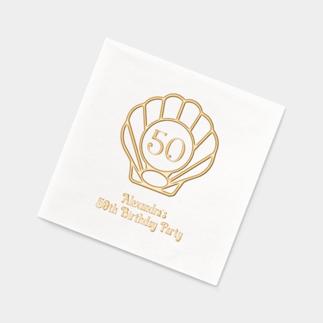 Elegant Scallop Shell Seashell Birthday Party #2 Foil Napkins (Left)