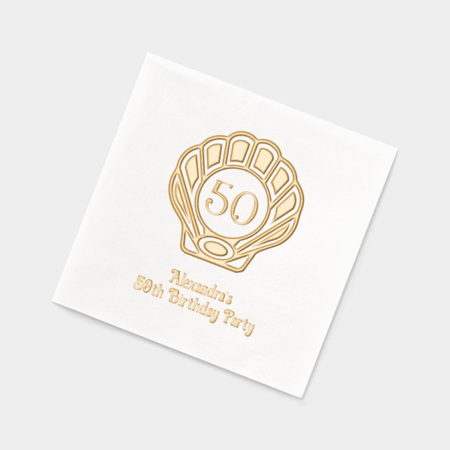 Elegant Scallop Shell Seashell Birthday Party Foil Napkins (Left)