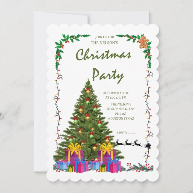 Elegant Scalloped Edge Christmas Party Invite" Invitation (Front)