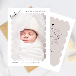 Elegant Scalloped Photo Custom Baby Shower  Thank You Card