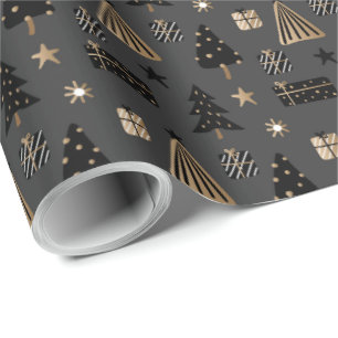 Elegant Scandi Christmas Gold & Black Wrapping Pap Paper