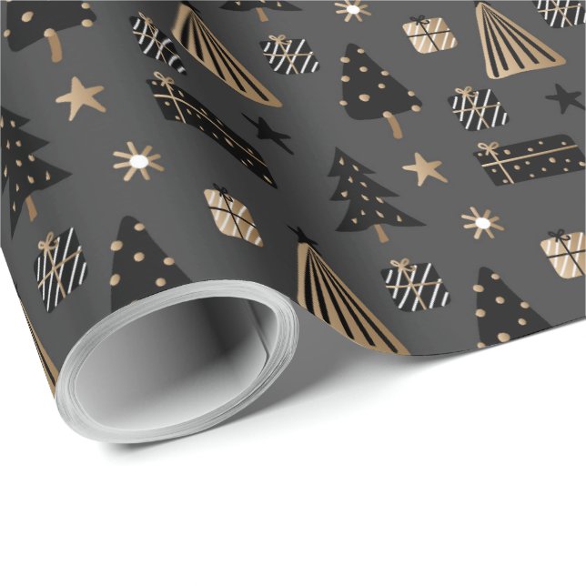 Elegant Scandi Christmas Gold & Black Wrapping Pap Wrapping Paper (Roll Corner)