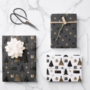 Elegant Scandi Christmas Gold & Black Wrapping Pap Wrapping Paper Sheet