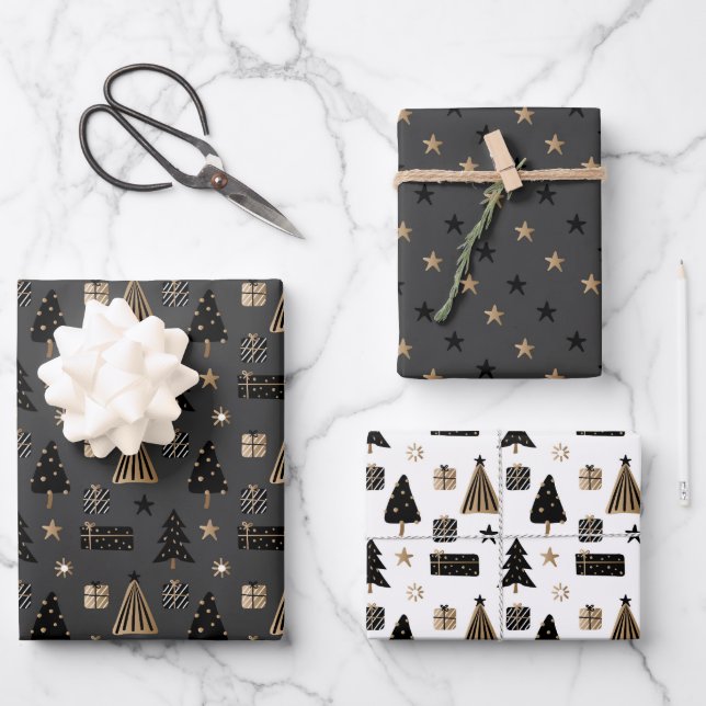 Elegant Scandi Christmas Gold & Black Wrapping Pap Wrapping Paper Sheet (Front)