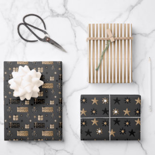 Elegant Scandi Christmas Gold & Black Wrapping Paper Sheet