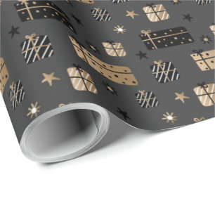 Elegant Scandi Christmas Gold & Black Wrapping  Wrapping Paper