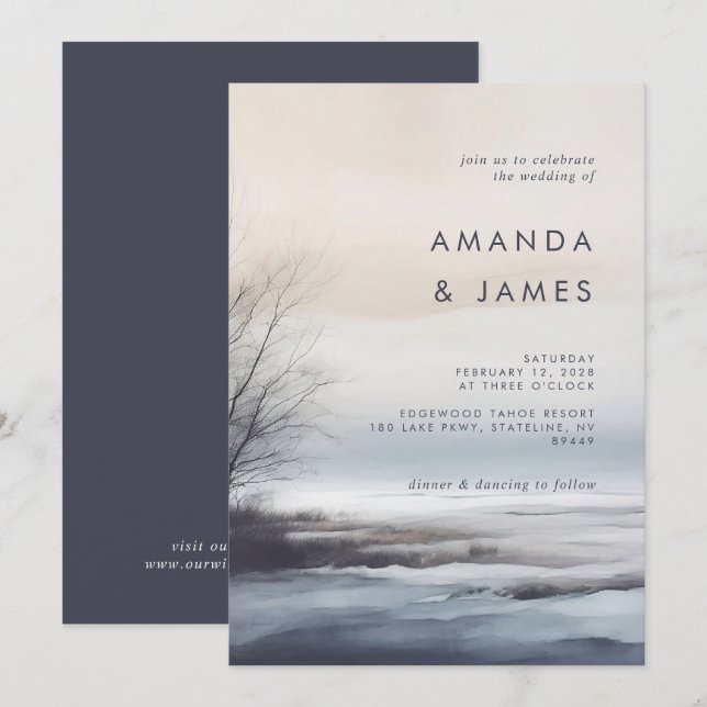 Elegant Scenic Abstract Landscape Winter Wedding Invitation (Front/Back)