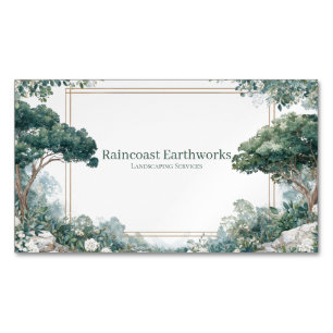 Elegant Scenic Garden White Floral Gold Frame  Magnetic Business Card