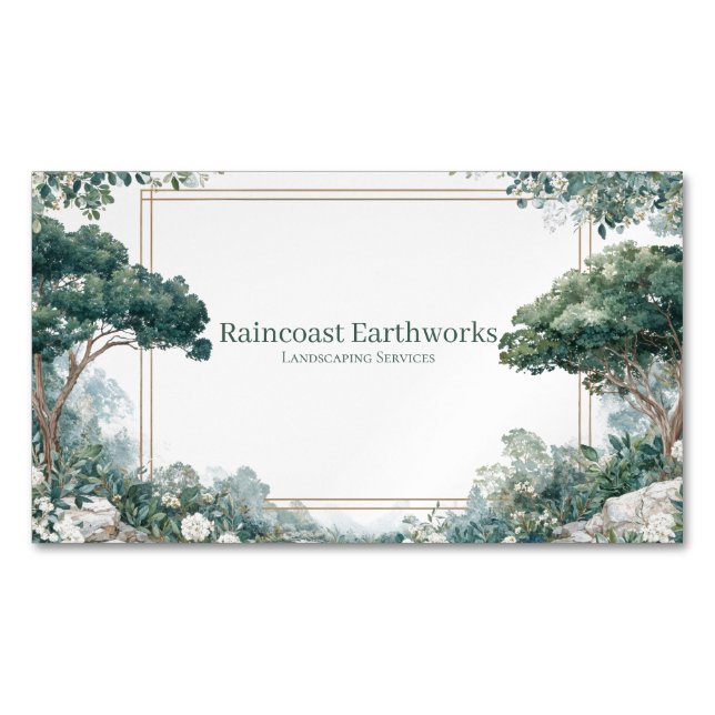Elegant Scenic Garden White Floral Gold Frame  Magnetic Business Card (Front)