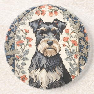 Elegant Schnauzer William Morris Inspired Floral Coaster
