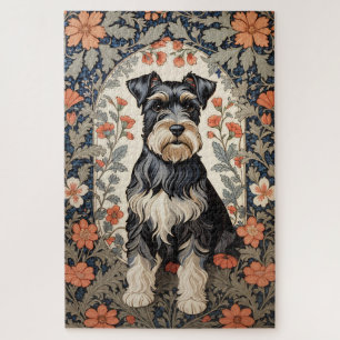 Elegant Schnauzer William Morris Inspired Floral Jigsaw Puzzle