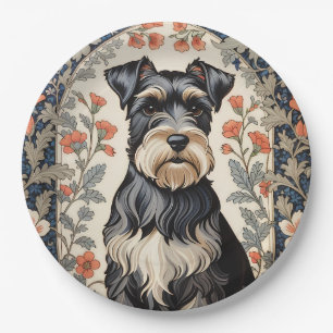 Elegant Schnauzer William Morris Inspired Floral Paper Plate