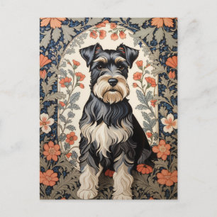 Elegant Schnauzer William Morris Inspired Floral Postcard