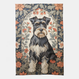 Elegant Schnauzer William Morris Inspired Floral Tea Towel