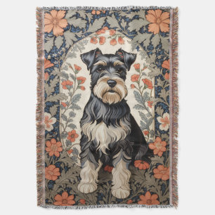 Elegant Schnauzer William Morris Inspired Floral Throw Blanket