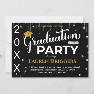 Elegant School Graduation Photo Year Glitter Invitation