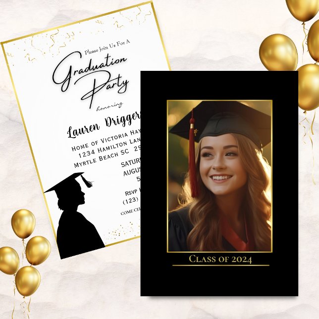  Elegant School Graduation Photo Year Glitter  Invitation (Creator Uploaded)