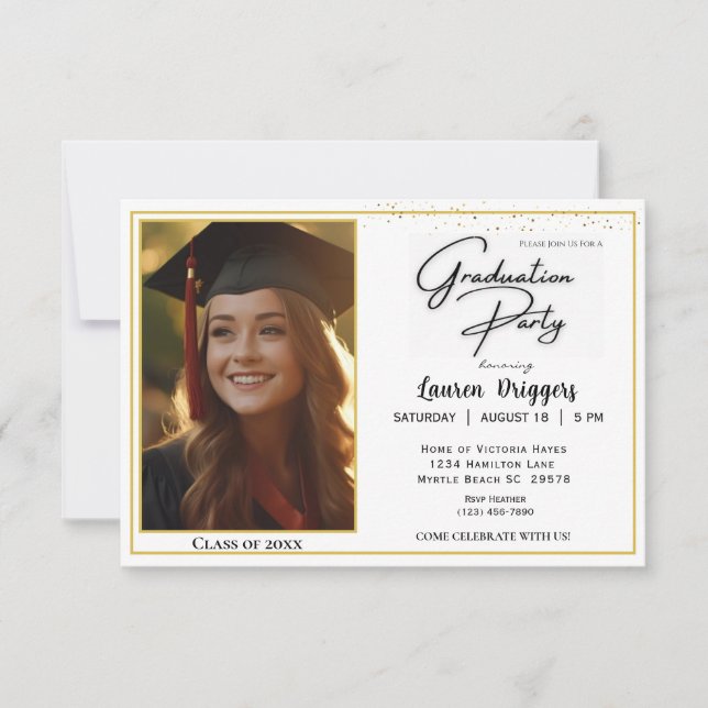  Elegant School Graduation Photo Year Glitter  Invitation (Front)