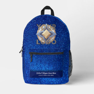 Elegant School Logo Navy Blue Glitter Slogan Brand Printed Backpack