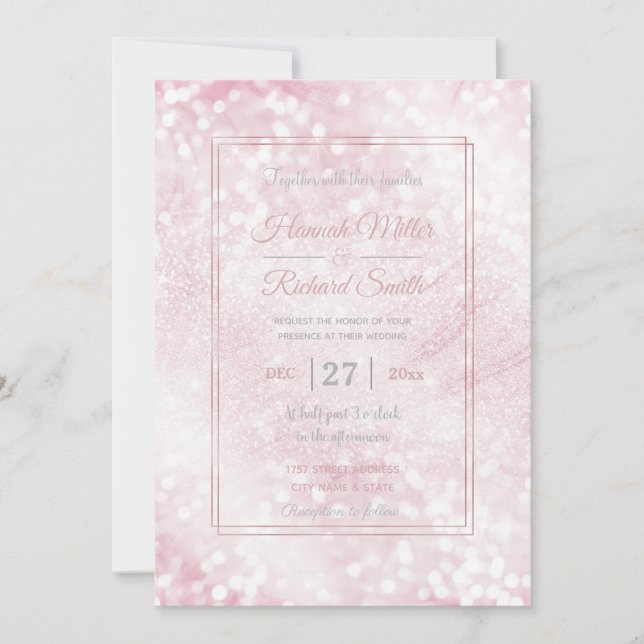 Elegant Scintillant Pink Glitter bokeh Sparkles Invitation (Front)