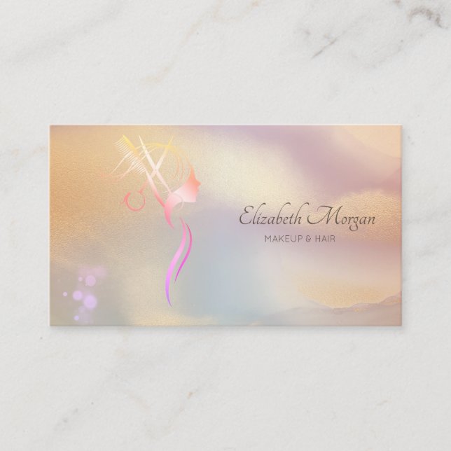 Elegant Scissors Hairdresser Colourful Business Card (Front)